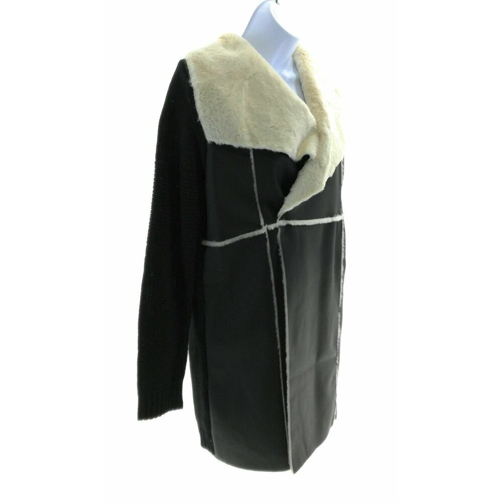 Fever Black and Ivory Faux Leather Sweater Cardigan Size Medium - Picture 5 of 6